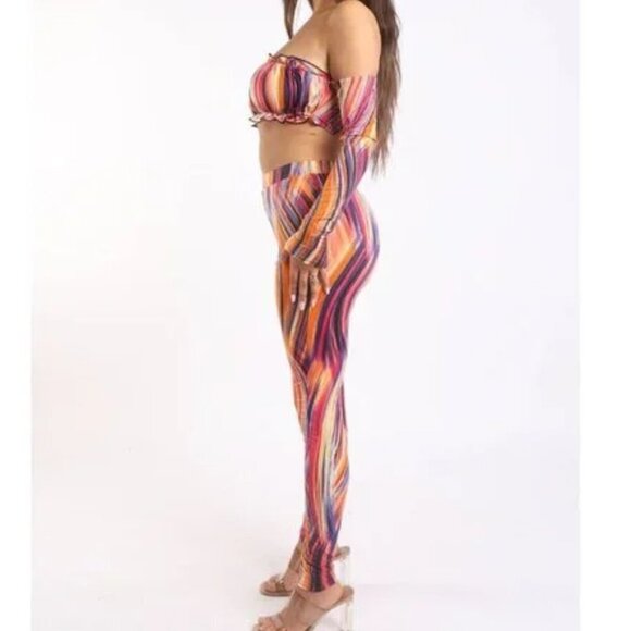 Off the Shoulder Printed Set 2 Piece Outfit Long Sleeve High Waist
New - Picture 5 of 6